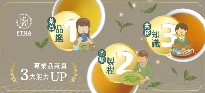 茶葉感官品評中級班課程重點示意圖,強化茶品鑑別、製茶製程與產業業務知識三大專業能力