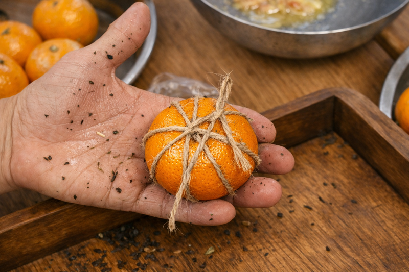 完成後的客家酸柑茶成品，手工以麻繩綁製整顆酸柑，呈現傳統藏茶工藝與手作質感
